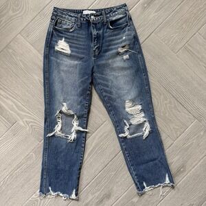 Flying Monkey Distressed Blue Jeans Women's Ultra High Rise Straight Size 26